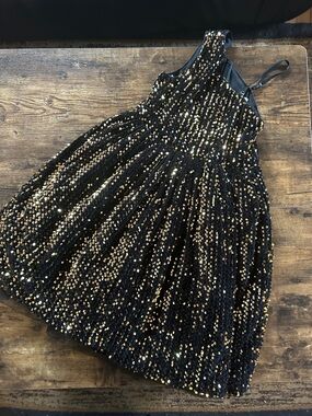 Girls Black and Gold Sequin Party Dress